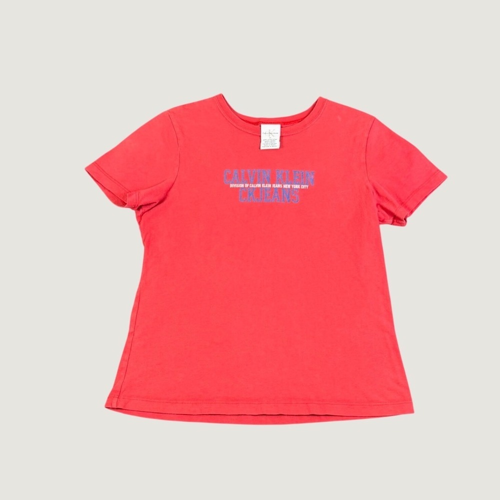 Calvin Klein Jeans Womens Red Graphic T-Shirt Short Sleeve Logo Crew Neck Med